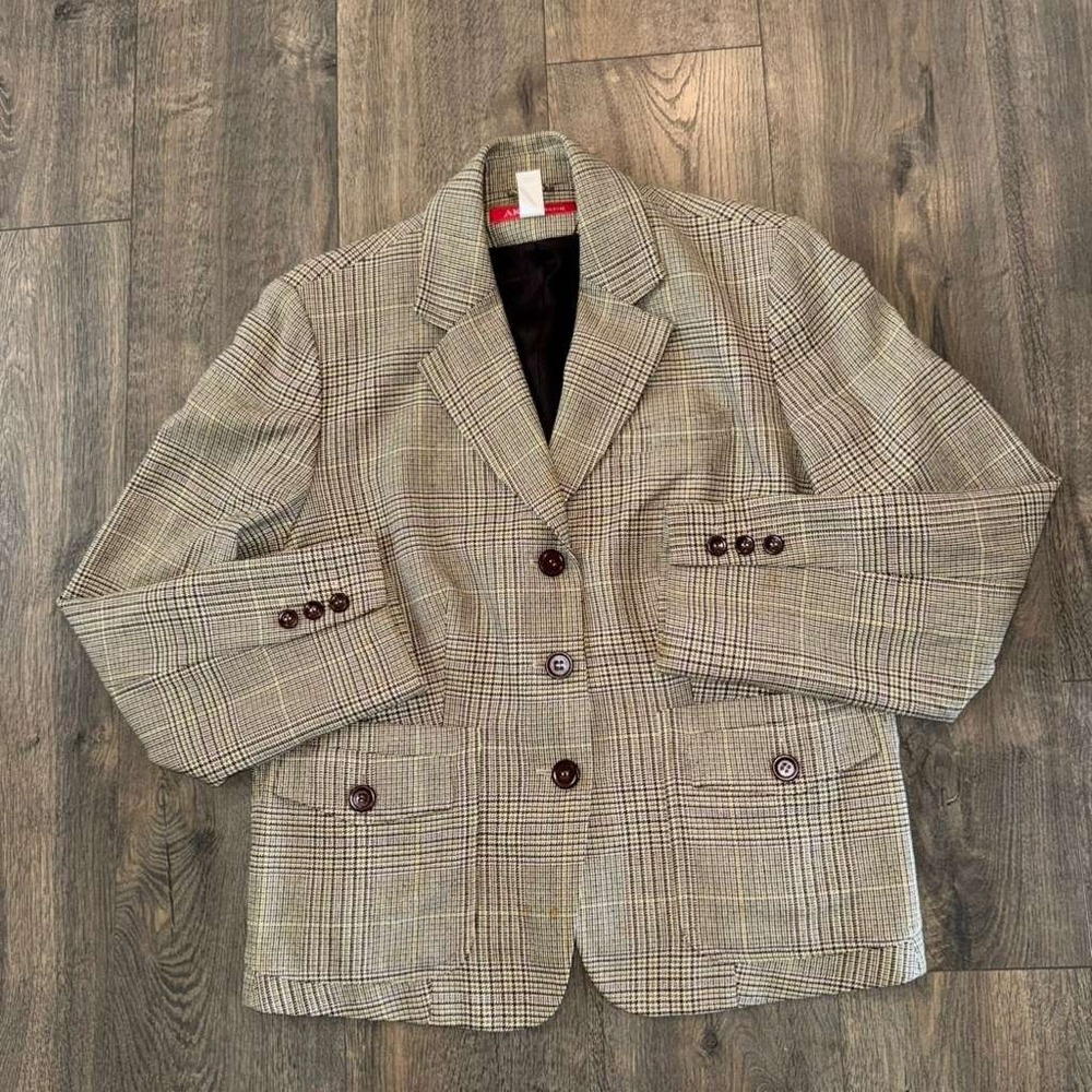 Vtg Anne Klein Women's Sz 14W Wool Blend Blazer Jacket Houndstooth Career Work